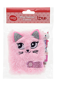 Mini Caderno/Caderneta Chaveiro Gato Rosa Molin