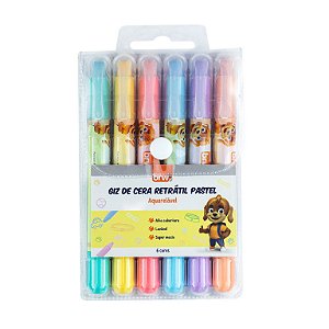 Giz de Cera Retrátil Aquarelável 6 Cores Pastel BRW