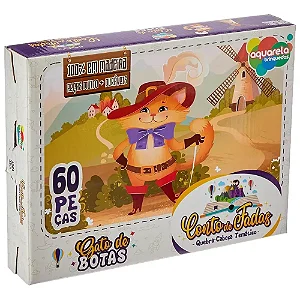Quebra- Cabeça Madeira Coleção Conto de Fadas Gato de Botas 60 Peças - Aquarela Brinquedos