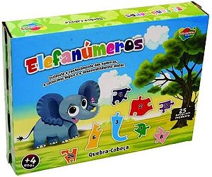 Quebra - Cabeça Educativo 25 Peças Elefanúmeros em Madeira - Aquarela Brinquedos