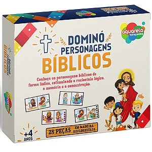 Jogo Dominó Personagens Bíblicos Madeira 28 Peça - Aquarela Brinquedos