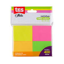 Nota Auto Adesiva Pop T003 50x40mm 400 Folhas com 4 Blocos de 100 folhas e 4 Cores - Tris
