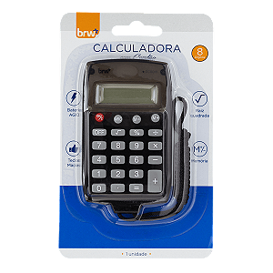 Calculadora Pequena de Bolso com Cordão 8 Dígitos Preta - BRW