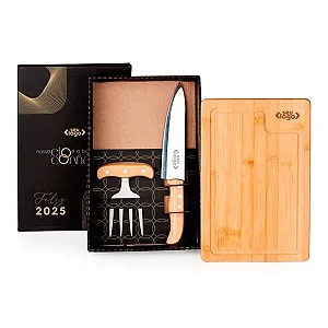 Kit Para Churrasco Em Bambu Com Garfo 4 Dentes - 3 Pçs