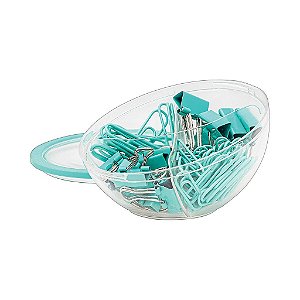 KIT DE CLIPS E PRENDEDOR DE PAPEL VERDE AGUA