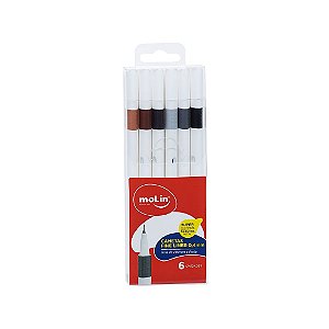 CANETA MOLIN FINELINER 0.4 TONS MARROM/CINZA COM 6 CANETAS