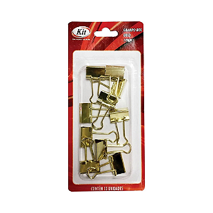 PRENDEDOR PAPEL KIT 19MM C/10 GOLD CARTELA