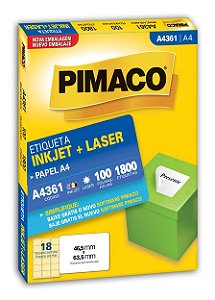 ETIQUETA PIMACO A4361 C/18 ETIQUETAS NA FOLHA C/100 FOLHAS