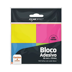 BLOCO ADESIVO COLORIDO NEON JOCAR OFFICE  38X50 - 100 FOLHAS