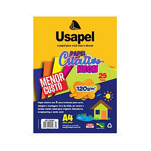 PAPEL CRIATIVO COLORIDO 5 CORES NEON USAPEL 120GM - 25 FOLHAS