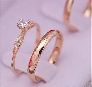 Par Aliança Brilho Composto 3mm Banhada a Ouro 18K com solitário