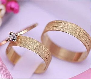 Par Aliança Eternidade 5mm Banhada a Ouro 18K com solitário