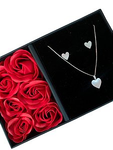 Conjunto Colar e Brinco Coração Liso em Prata 925