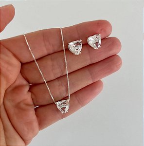 Conjunto Colar e Brinco de Coração em Prata 925
