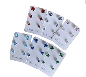 Trio Quadrado de Ponto de Luz em Prata 925