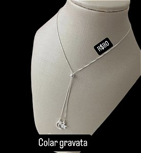 Colar Gravatinha de Lua e Estrela em Prata 925