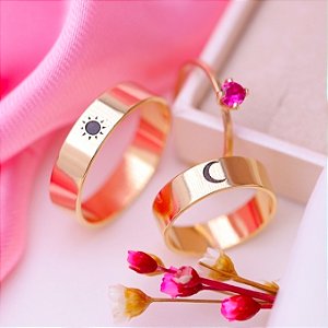 Par Aliança Amor constelação 5mm Banhada a Ouro 18K com solitário