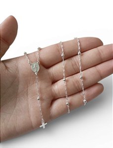 Terço Religioso 45cm de Prata 925