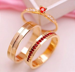 Par Aliança Paraiso 4mm Banhada a Ouro 18K com solitário