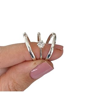 Par Aliança tradicional 3mm com Solitário
