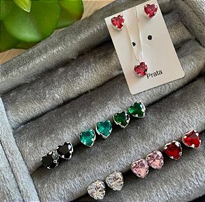 Conjunto Colar e Brinco de Coração mini 5mm em Prata 925
