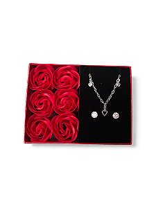 Caixa com Conjunto Pulseira e Brinco Ponto de Luz 7mm em Prata 925