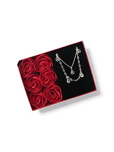 Caixa com Conjunto Pulseira e Colar Ponto de Luz em Prata 925