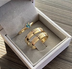 Aliança de Moeda Antiga 4mm com solitário azul