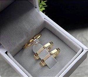 Aliança de Moeda Antiga 3 mm com solitário