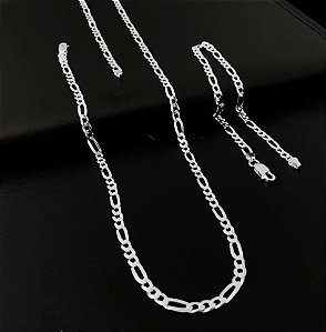 Conjunto Corrente e Pulseira Elos 3x1 3mm 70cm em Prata 925