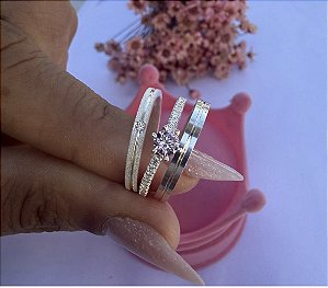 Par Aliança Sonho Encantado com solitário Cravejado