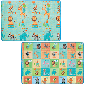 Tapete de Atividades Infantil Animal Party Buba 180x120cm Impermeável e Dupla Face Para Bebês e Crianças