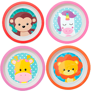 Prato Raso Animal Fun Introdução Alimentar Bebê Infantil Buba Pode Microondas e Lava Louças
