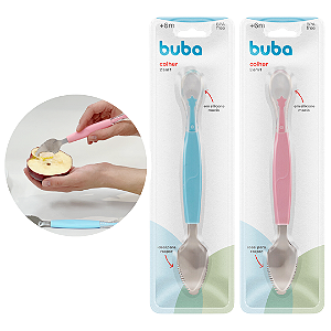 Colher Infantil Raspa Fruta 2 em 1 Inox e Silicone Buba Introdução Alimentar Bebê Criança