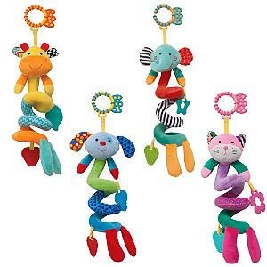 Móbile de Pelúcia Mola de Atividades Happy Zoo Espiral Para Berço e Carrinho Bebê Infantil Buba
