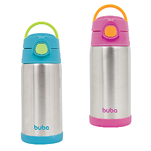 Garrafa Térmica Infantil Parede Dupla Inox 400ml Com Canudo Buba