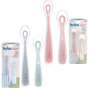 Kit 2 Colheres em Silicone Buba Fase 1 Introdução Alimentar e Fase 2 Autoalimentação