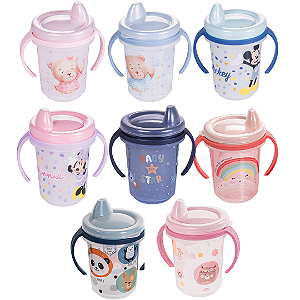 Copo Caneca de Treinamento Infantil 330ml Com Tampa e Alça Removível Plasútil