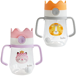 Copo Infantil Coroa 240ml Buba Com Canudo Anticólica Alça Removível e Tampa