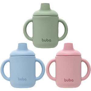 Copo De Treinamento Infantil Em Silicone C/ Alças e Tampa Antivazamento 120ml Buba
