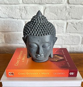 Escultura Decorativa Cabeça de Buda em Resina Cinza (16cm)