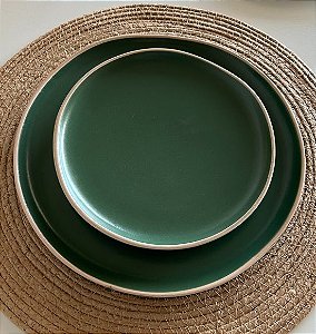 Conjunto 8 Pratos Verdes em Cerâmica (4 Pratos de Jantar + 4 Pratos de Sobremesa) | Linha Vivant
