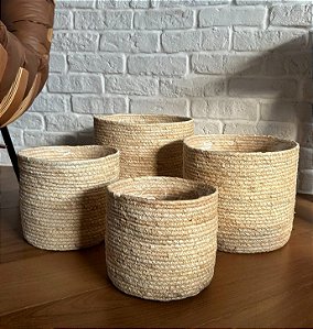 Cachepot para Plantas em Fibra Natural Cor Palha (4 Tamanhos)