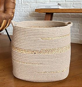 Cesto Decorativo e Organizador em Algodão e Fibra Natural cor Bege