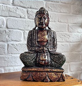 Escultura de Buda Rococo em Madeira (30cm)