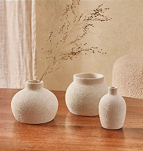 Trio de Mini Vasos Decorativos Off White - Mart Collection