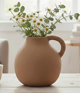Vaso Decorativo em Cerâmica Areia com Alça (19x22)
