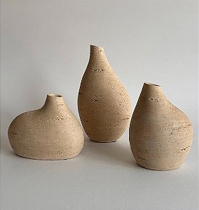 Trio de Mini Vasos Decorativos em Poliresina Travertino