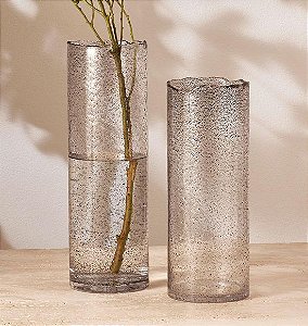 Vaso de Vidro Cilíndrico Alto Com Bordas Irregulares (2 Tamanhos)