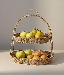 Fruteira Dupla em Fibra Natural com Alça (50x45x35)